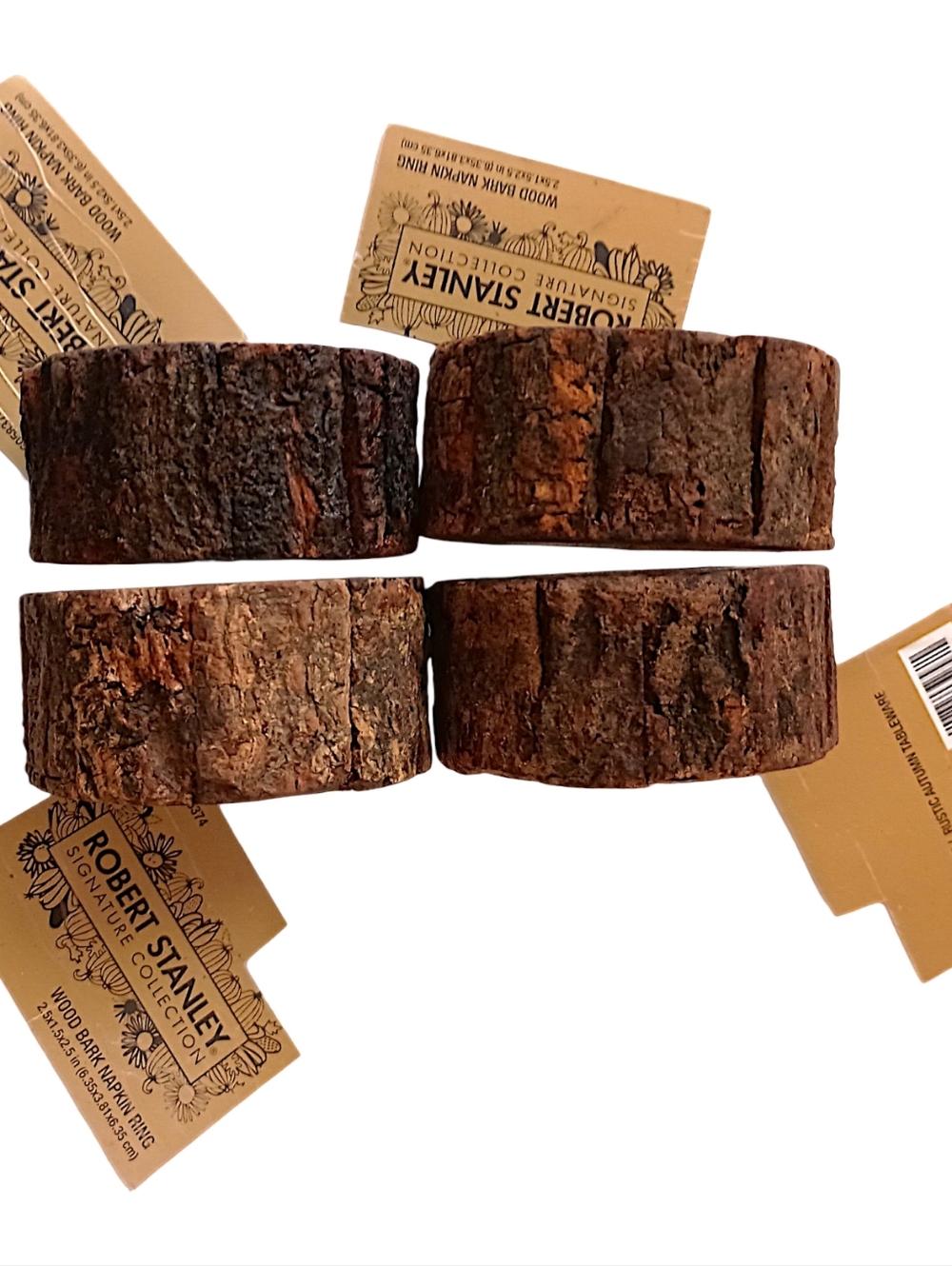 4 Natural‎ Wood Bark Live Edge Napkin Rings Rustic Farmhouse Party Events Cabin